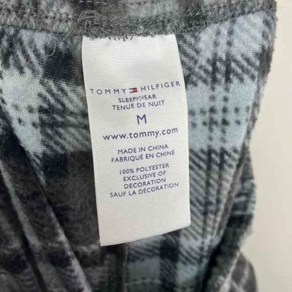Tommy Hilfiger Blue Plaid Fleece Pyjama Pants Size Medium Pockets Pajama Bottoms - Picture 8 of 13